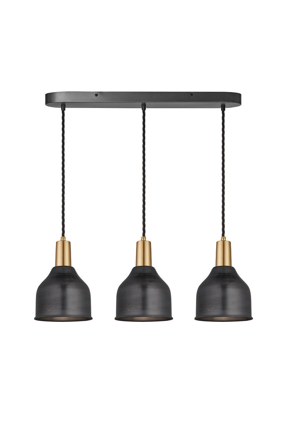 Sleek Cone 3 Wire Oval Cluster Lights, 7 inch, Pewter, Brass holder